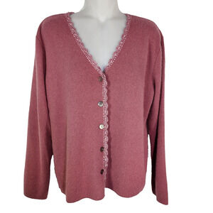 Saks Fifth Ave Folio Collection Cardigan Womens Large Wool Angora V Neck Button